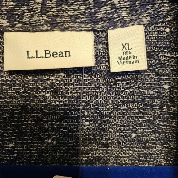 #032 LL BEAN- Easy Knit Open Front Bright Navy Blue/White Cardigan-sz. XL - Picture 3 of 7
